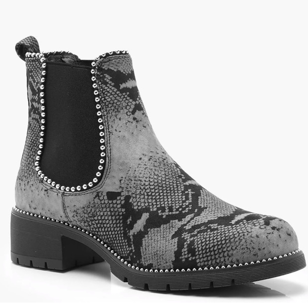 Boohoo Snake Print Chunky Chelsea Boots